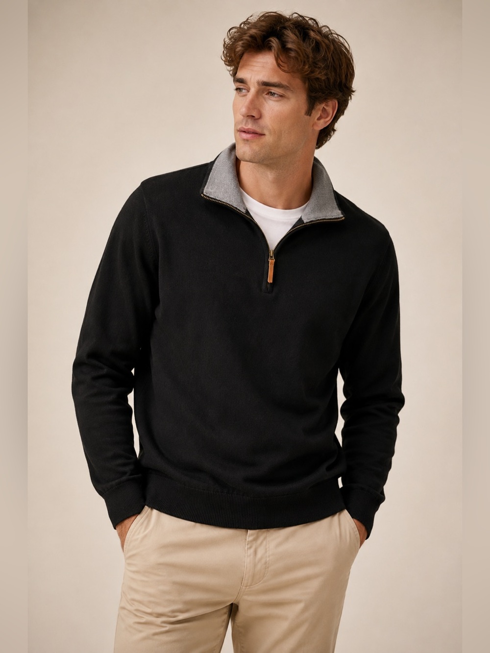 J.Crew Factory Men’s L Black Gray 100% Cotton Quarter Zip Pullover Sweater